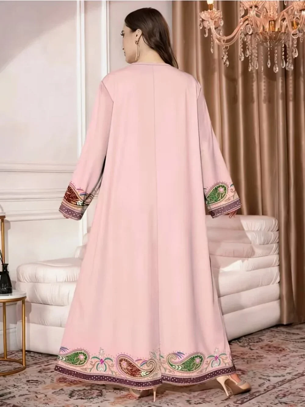 Women Dress Middle Eastern Robe Spring Summer Fashion Ethnic Print Size Plus 2XL - Picture 4 of 12